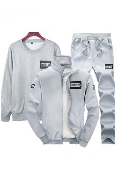 3pcs Men’s Designer sweatshirt Set in sleek grey