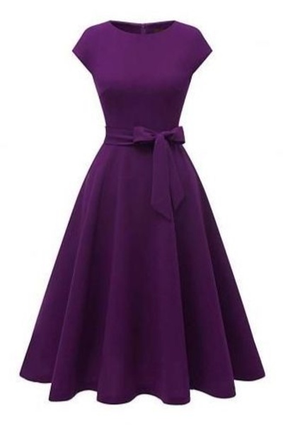 Belted Cup Sleeves Swing Dress