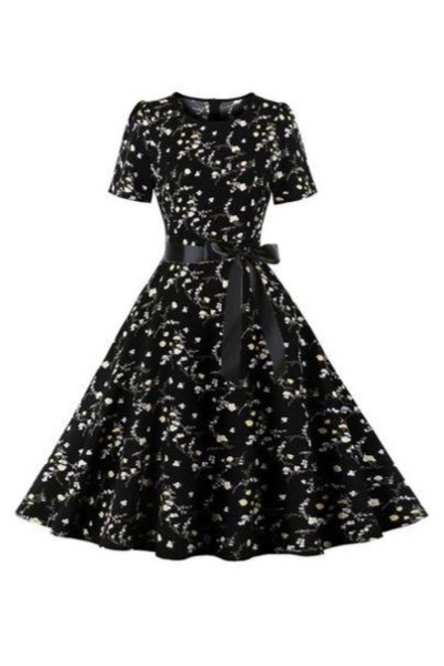 Black Floral Flowing Dress